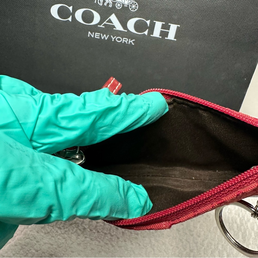 Coach Red Signature jacquard keychain card holder - Picture 11 of 13